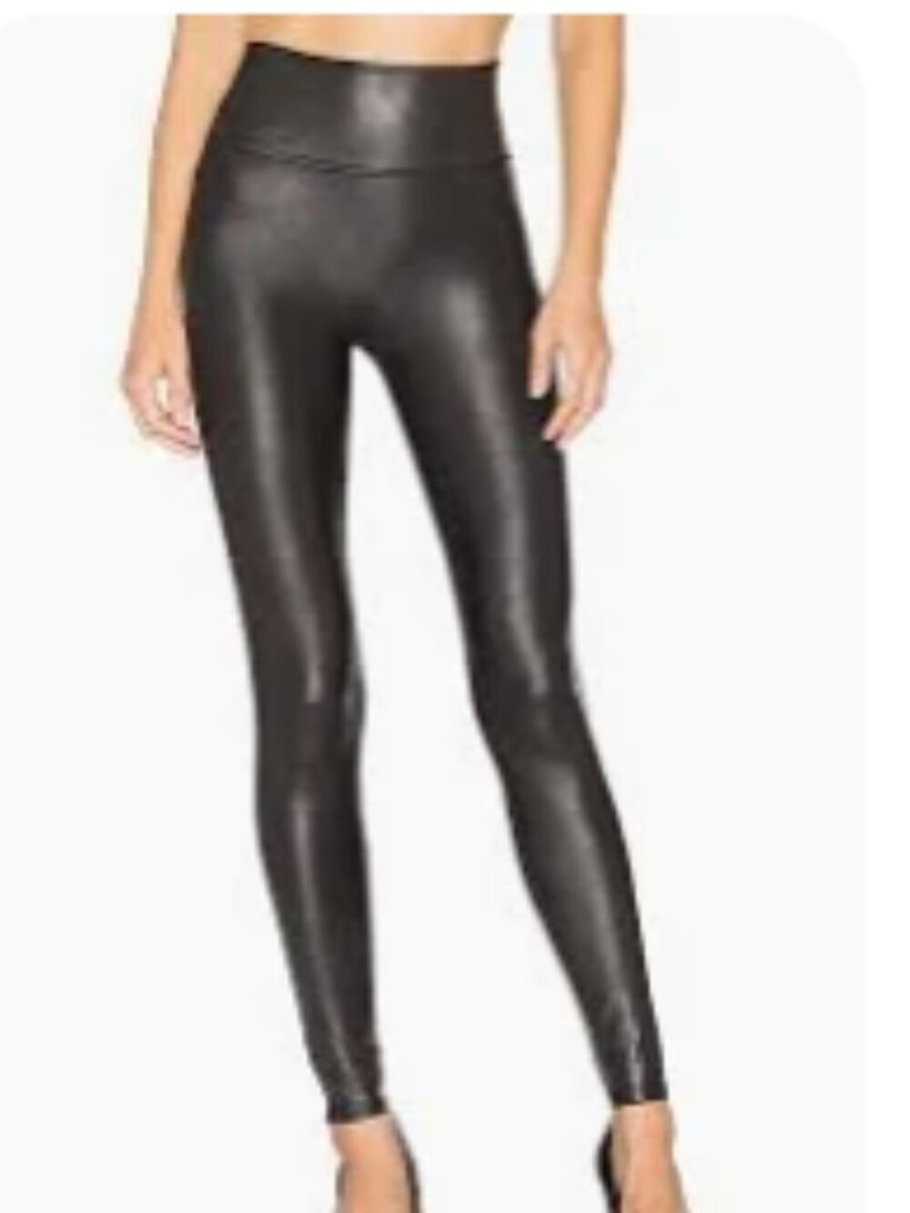 SPANX faux leather black leggings high rise moto compression spandex size xs